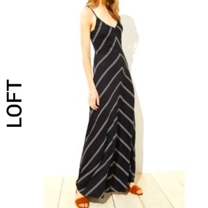 Loft Chevron Maxi Dress Size Medium Spaghetti Strap Black And White
